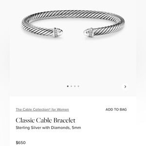 David Yurman classic cable bracelet- sterling silver diamonds